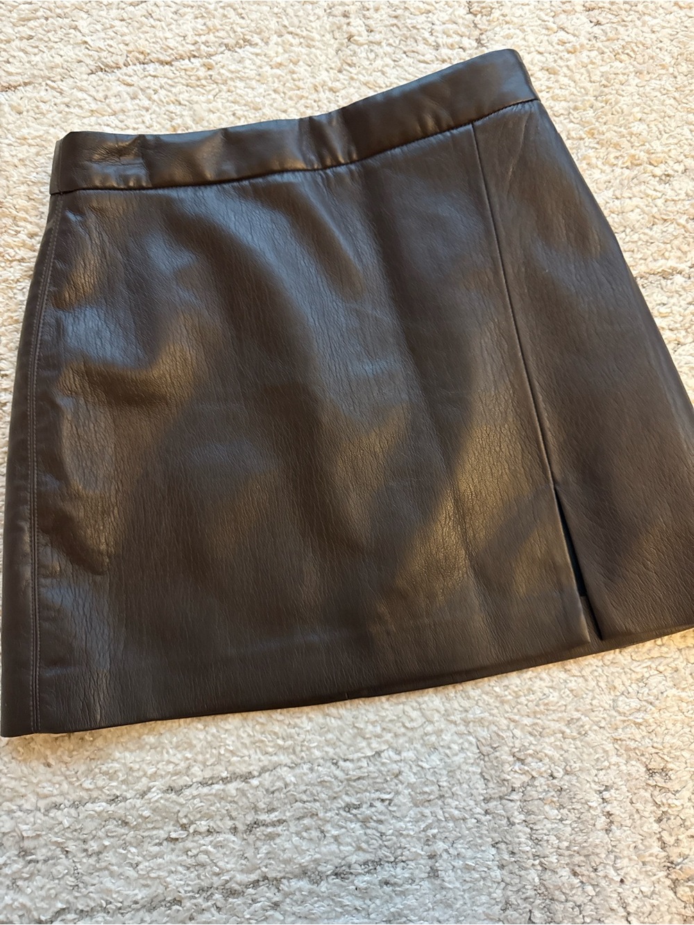 Aritzia Wilfred Espresso Brown Faux Leather Mini Skirt with Side Slit